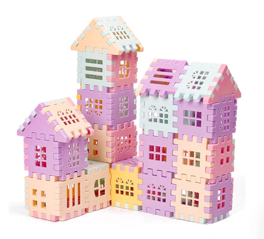 YSBRING Multi-Color Interlocking House Building Blocks Set, Premium Snap-Fit Plastic Modular Bricks with Exquisite Hollow Window & Sloped Roof Details, Freely Combinable DIY Architecture Assembly Toy