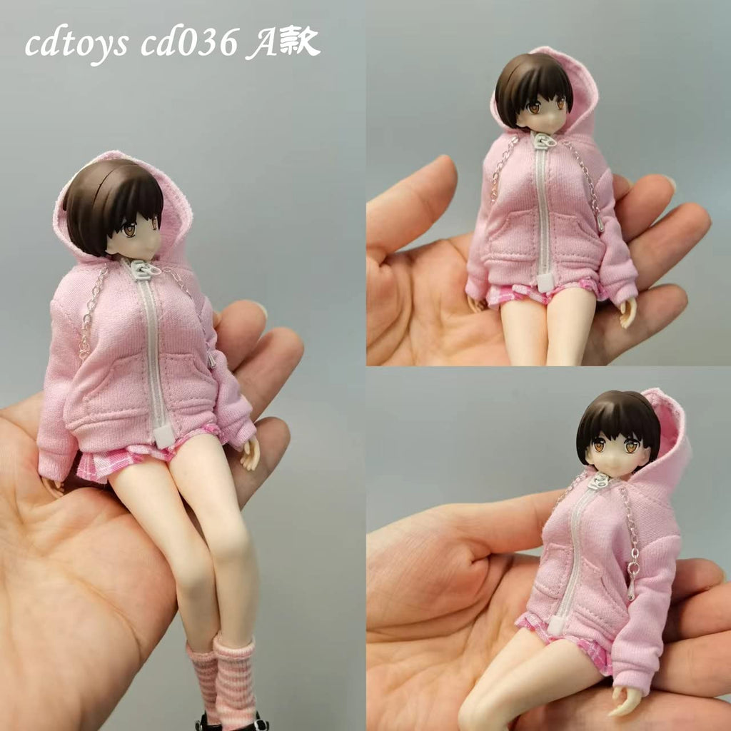 YSBRING Cdtoys cd036A 1/12 Scale Doll Clothes Zippered Hoodies Pleated Skirt Suit for 6 Inch Collectible Female Action FIgure Body