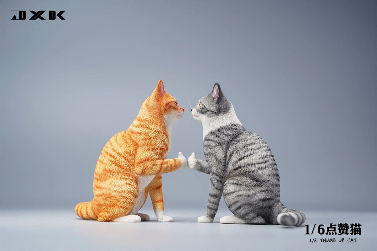JXK JXK112D 1/6 Scale Thumb Up Cat Collectible Cute Animal Figure Desktop Fairy Garden Decoration (Orange)