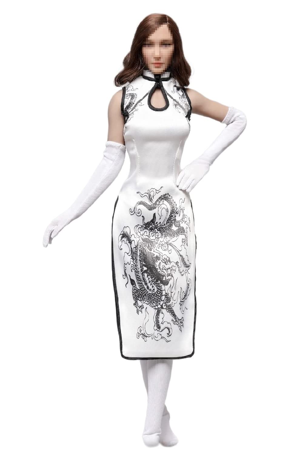 YSBRING ZYTOYS ZY5042B 1/6 Scale Action Figure Accessories Chinese Classic Dragon Pattern Cheongsam Set for 12 Inch Female Figure Body (White)