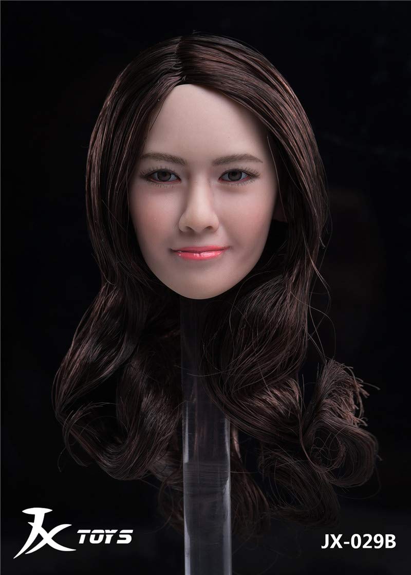 i8 TOYS JXTOYS JX-029B 1/6 Scale Asian Beauty Head Sculpture Micro-Expression Head Sculpture with Brown Hair for 12 Inches Female Body
