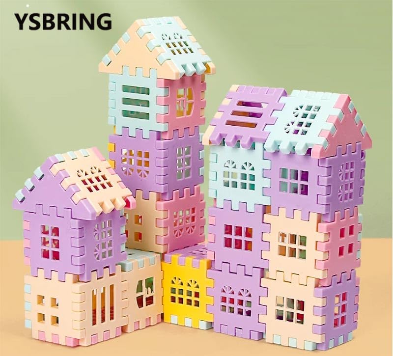 YSBRING Multi-Color Interlocking House Building Blocks Set, Premium Snap-Fit Plastic Modular Bricks with Exquisite Hollow Window & Sloped Roof Details, Freely Combinable DIY Architecture Assembly Toy