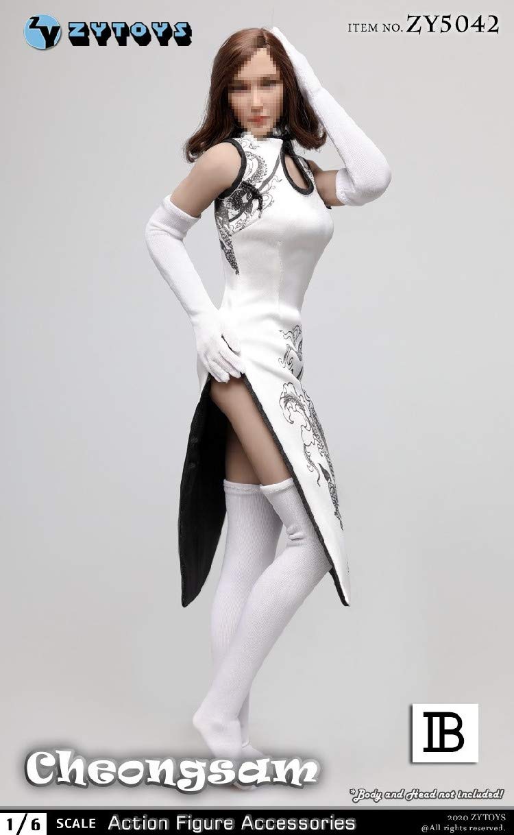 YSBRING ZYTOYS ZY5042B 1/6 Scale Action Figure Accessories Chinese Classic Dragon Pattern Cheongsam Set for 12 Inch Female Figure Body (White)
