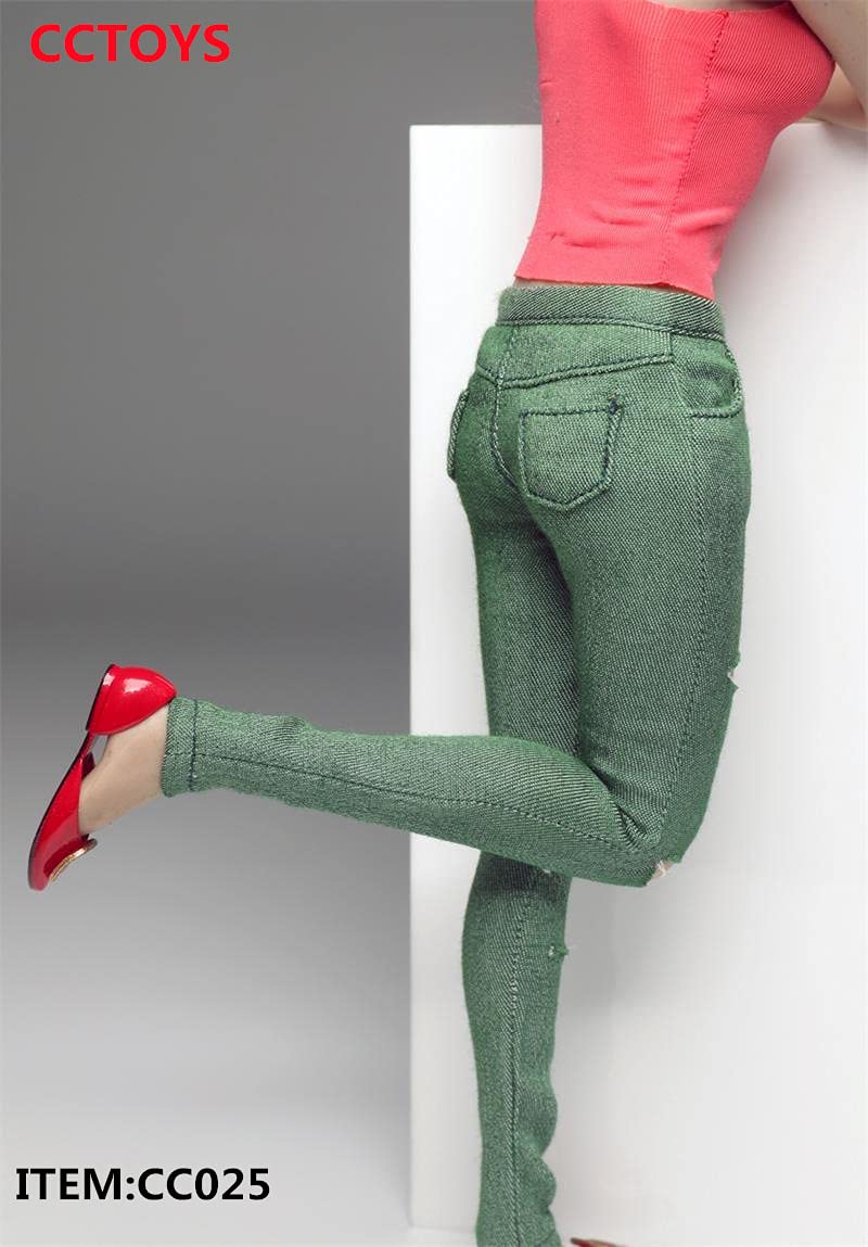 i8 TOYS CCTOYS CC025C 1/6 Scale Women's Casual Shredded Slim Jeans for 12 Inch Female Action Figure (Green)