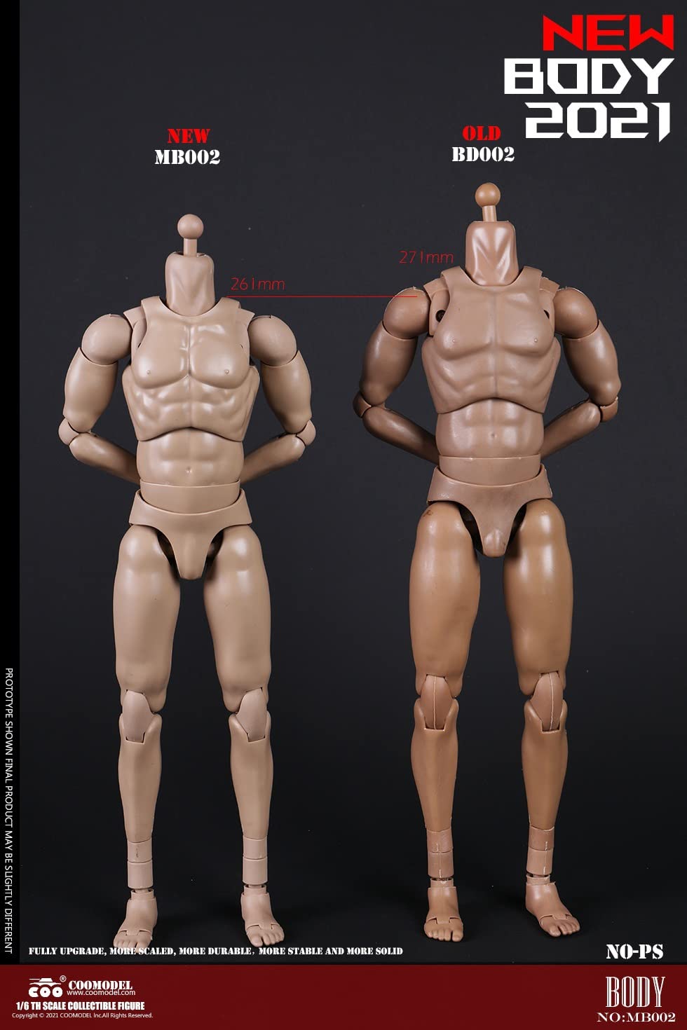 i8 TOYS COOMODEL MB002 1/6 Scale Tall Male Seamless Super Flexible Figure Body 10.2 Inch Man Action Figure without Head Sculpture