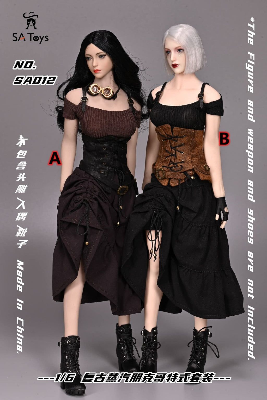 YSBRING SA Toys SA012A 1/6 Scale Vintage Steampunk Gothic Suit Doll Clothes Accessories for 12 Inch Female Action Figure Body