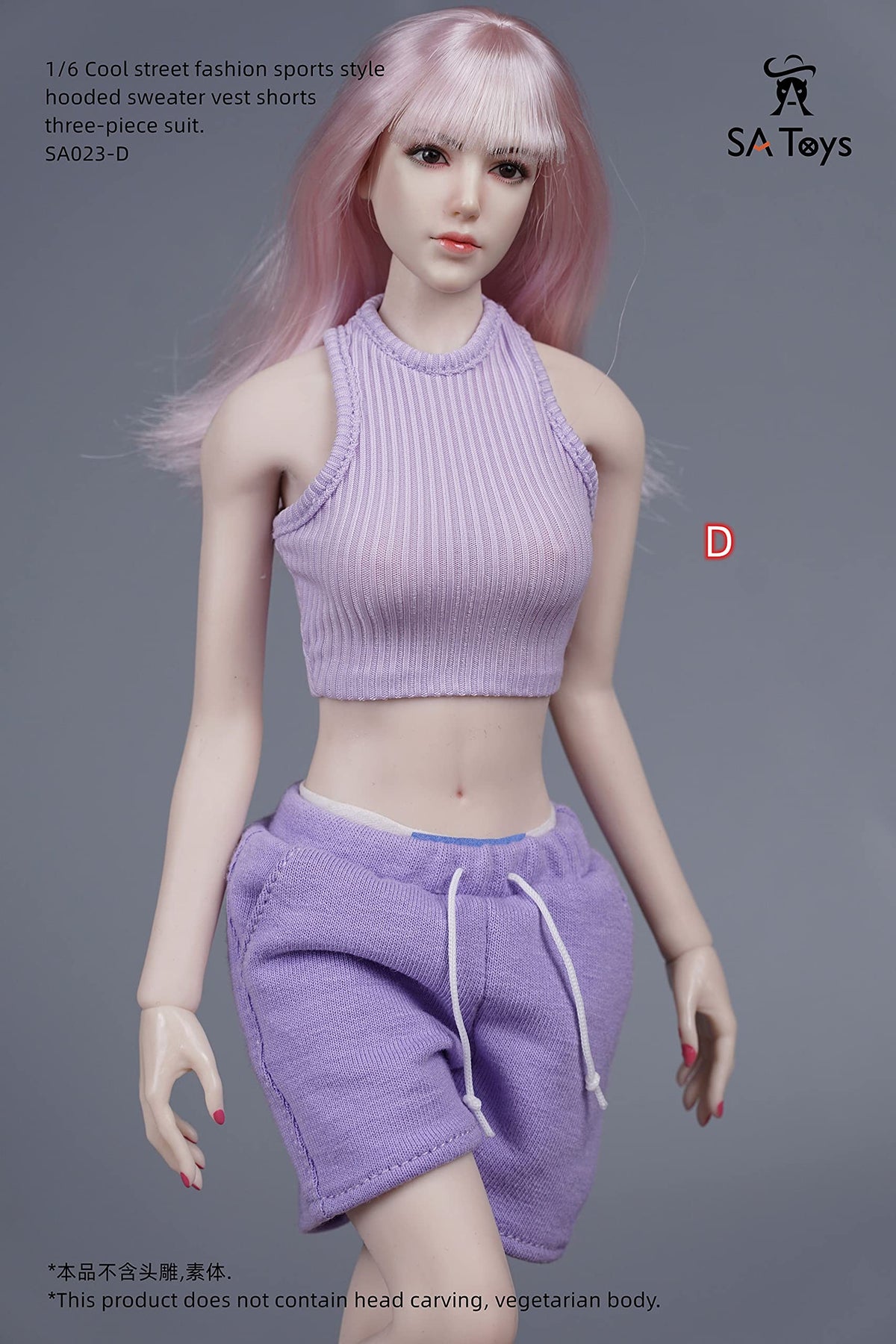 SA Toys SA023 1/6 scale cool street fashion sport style hooded sweater vest short three-piece suit for 12 inch phicen sexy women body doll collectable action figure D