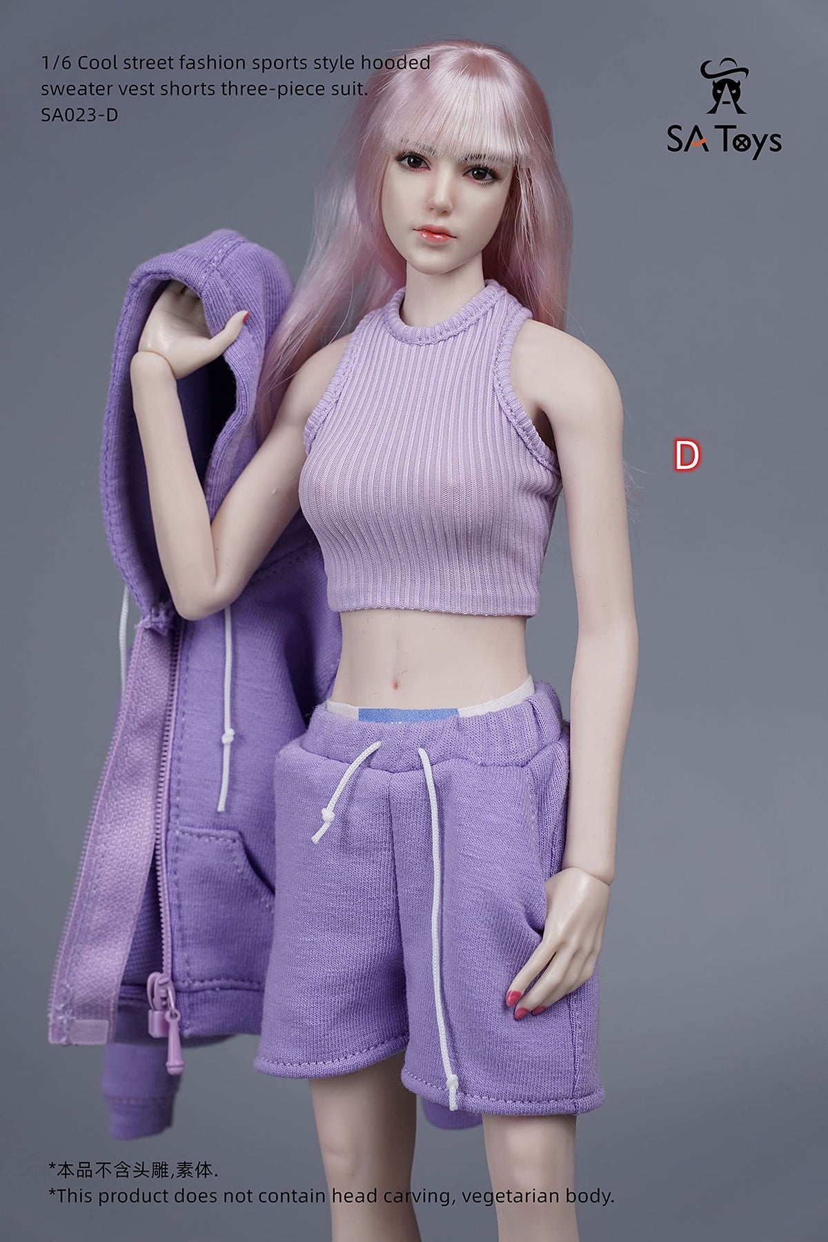 SA Toys SA023 1/6 scale cool street fashion sport style hooded sweater vest short three-piece suit for 12 inch phicen sexy women body doll collectable action figure D