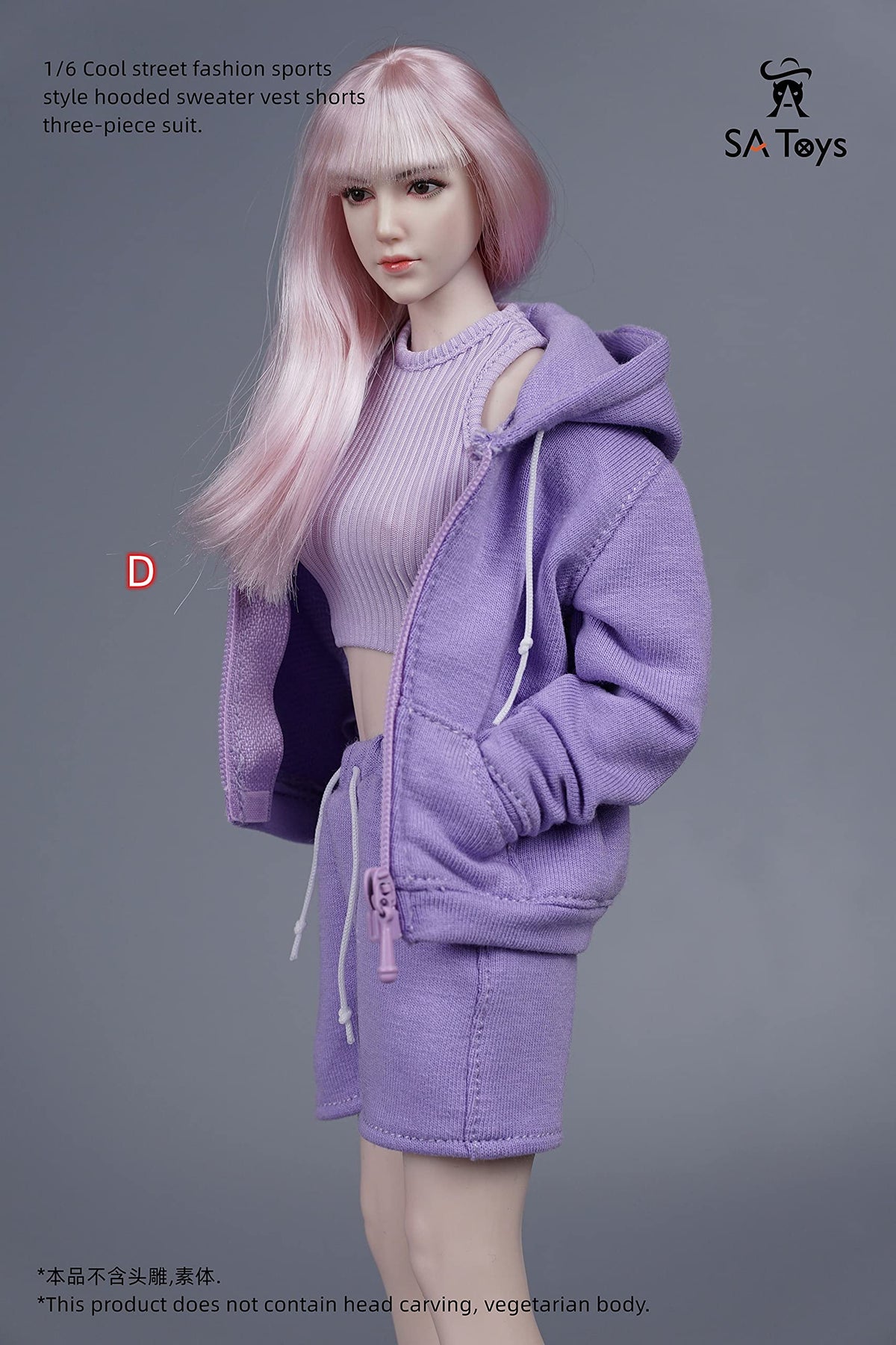 SA Toys SA023 1/6 scale cool street fashion sport style hooded sweater vest short three-piece suit for 12 inch phicen sexy women body doll collectable action figure D